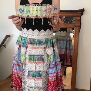 Hand-beaded Black Hmong Skirt and Headpiece